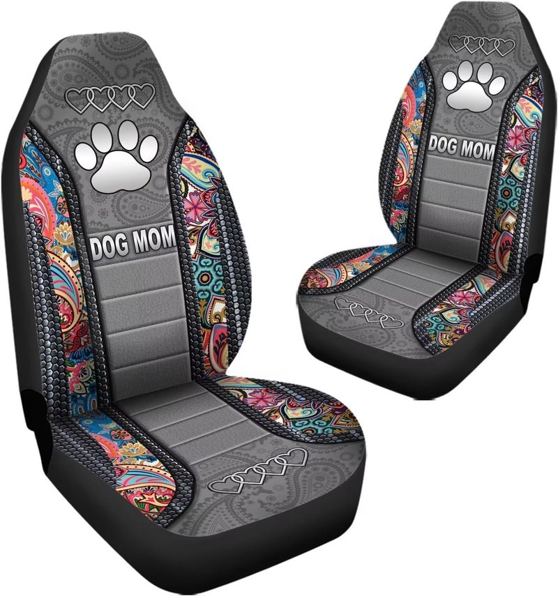 Howilath Seat Covers for Cars 2 Piece Vehicle Protector, Boho Floral & Dog Paw Printed Bucket Car Seat Covers, Universal Fit for Auto Truck Van SUV - Image 3
